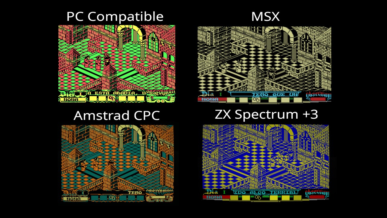 Comparando el videojuego La Abadía del Crimen en cuatro plataformas de los ochenta